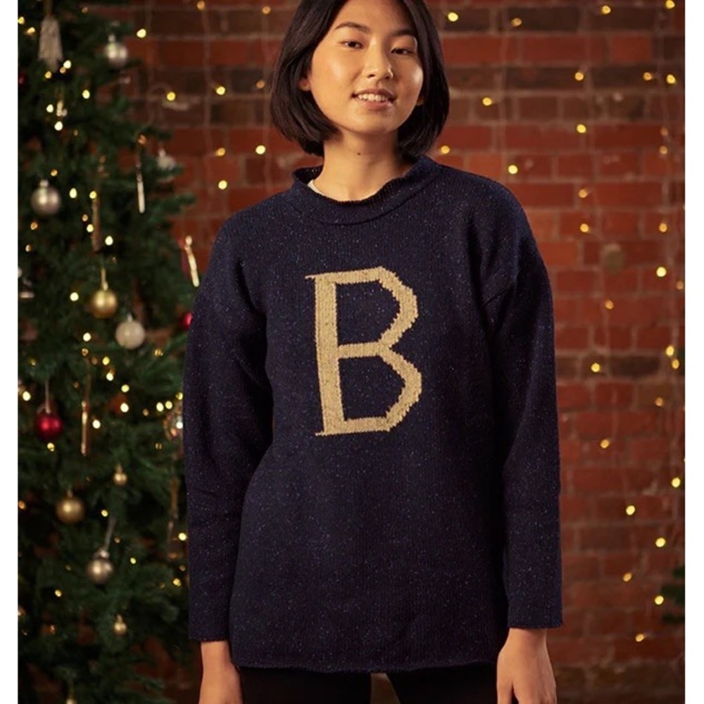 Harry Potter Warner Bros. Weasley Navy Wool Knitted 'B' Jumper RARE HTF Sz Large